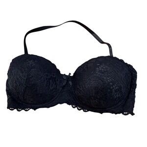Black Fuchsia Secret Lace Black Floral Lace Padded Underwire Balconette Bra 36C